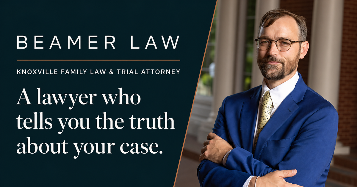 Andrew Beamer in a blue suit beside the Beamer Law message: A lawyer who tells you the truth about your case
